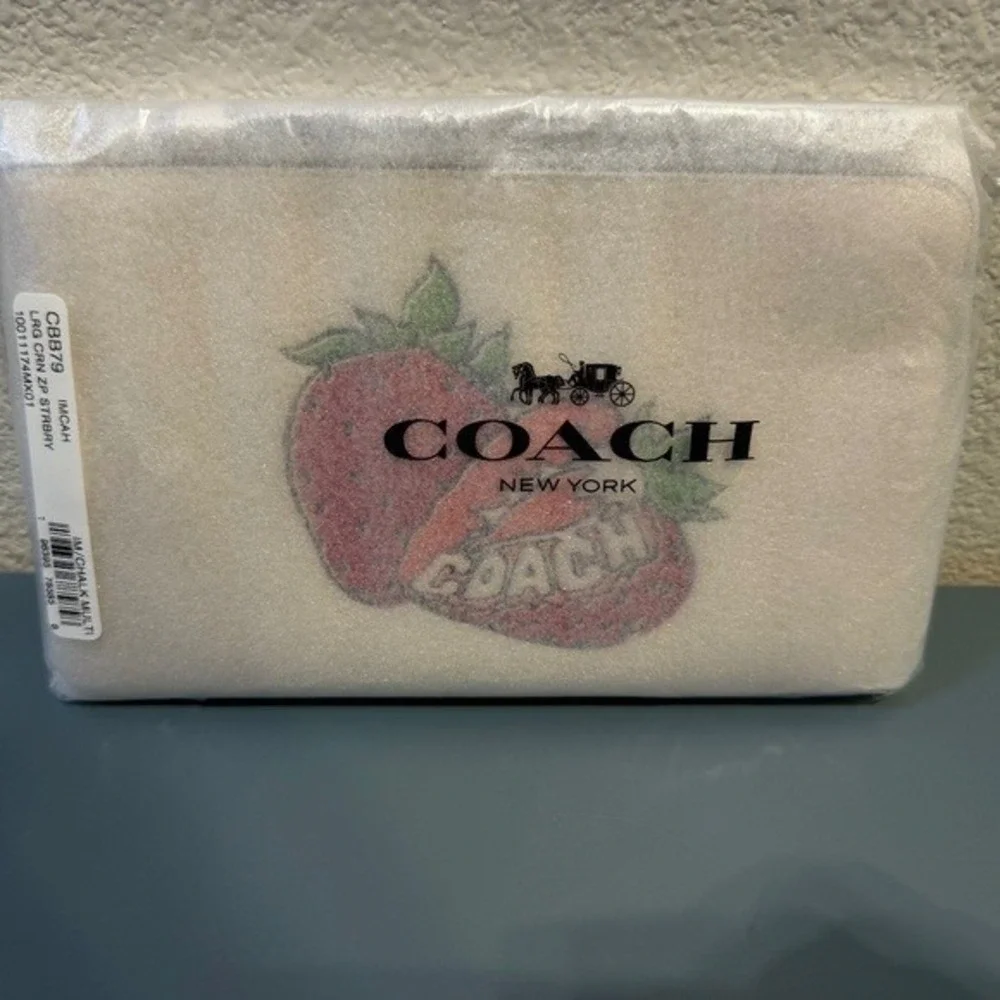 Coach Large Corner Zip Wristlet Strawberry Chalk Multi CBB79 Leather Mens Womens